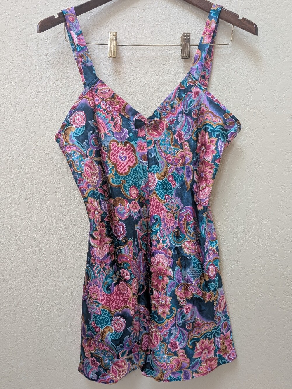 Vintage Vibrant Floral California Dynasty Mini Nightgown Size Medium